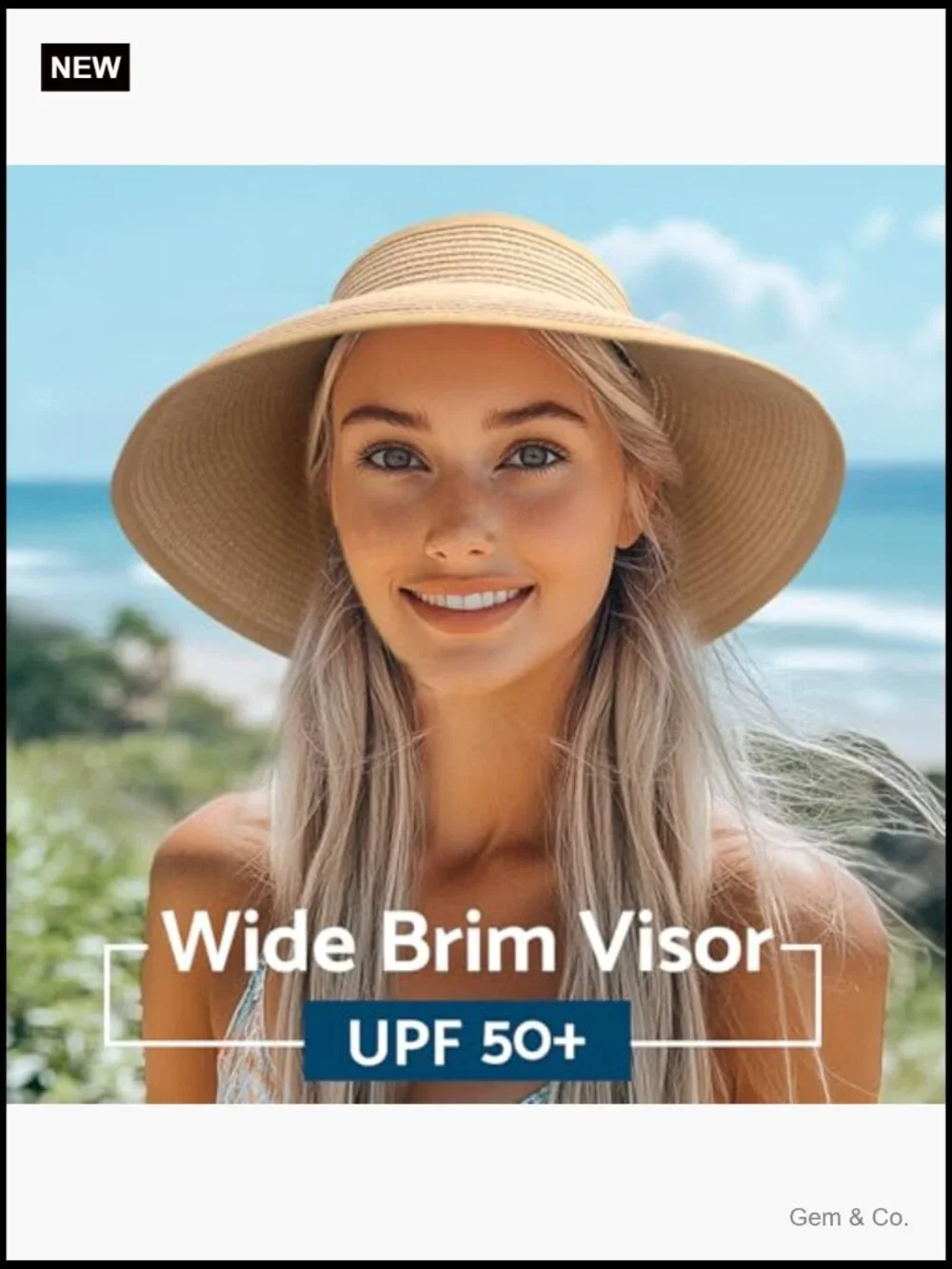 Wide Brim Sun Hat Roll-Up Beach Ponytail Visor Packable Travel